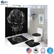 Complete Waterproof Bathroom Decor - 4PCS Rose Get Naked Shower Curtain Rugs