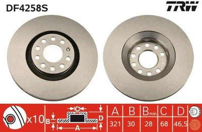 2x Bremsscheibe TRW SINGLE DF4258S für AUDI A6 A4 ALLROAD ST B7 4B2 3R2 SEAT C5