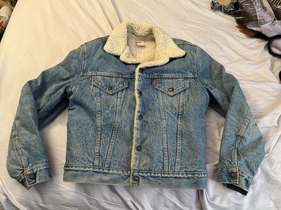 Levi s 70s 80s 70605-0213 Blank Tab Sherpa Lined Denim Jacket Size 42 Medium USA