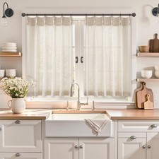 Linen Kitchen Curtains, 84 Inch Length Light Filtering Sheer Short Cafe Window