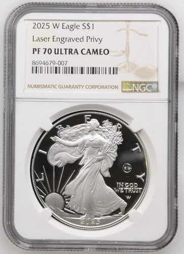 2025 W Proof American Silver Eagle Laser Privy NGC PF70 Brown Label - A628