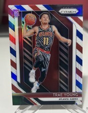 TRAE YOUNG 2018-19 Panini Prizm Basketball RED WHITE & BLUEPRIZM Rookie Card SP. rookie card picture