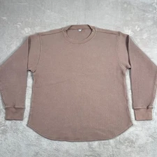 Uniqlo Shirt Womens Medium Brown Gray Waffle Knit Thermal Crewneck Long Sleeve