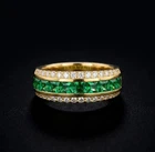 Vintage Emerald Eternity Ring, Gold Plated Sterling Silver,