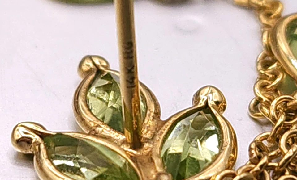 Pendientes colgantes vintage de peridoto verde de oro amarillo de 14 quilates 3,13 g Foto 3 de 4
