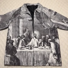 Hellpur Last Supper Jacket Mens Large Black White Full Zip Windbreaker Bomber