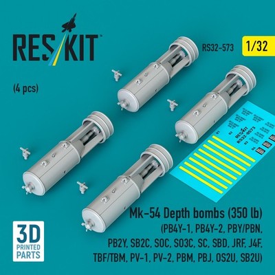 Anti-Submarine Depth Bomb Set Mk-54 (350 lb) 4pcs 1/32 Upgrade ResKit RS32-0573