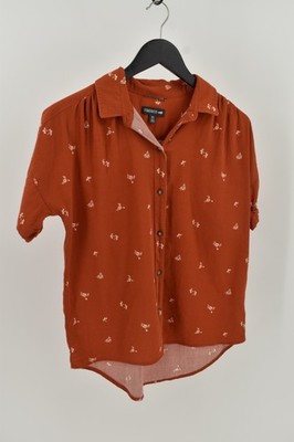 Toad&Co Womens XS Manzana Shirt Rust Orange Floral High Low Button Up Spring 23