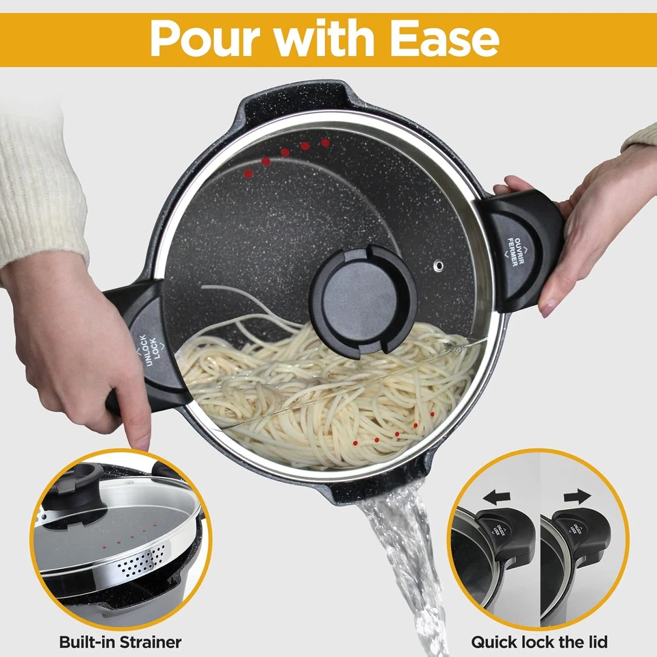 Pentola Scolapasta a Induzione Antiaderente per Pasta Con Coperchio, Alluminio, - Immagine 2 di 4