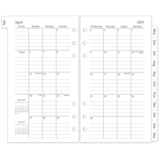 2025-2026 Monthly Planner Refill A6 Inserts for 6 Ring July 2025 - June 2026