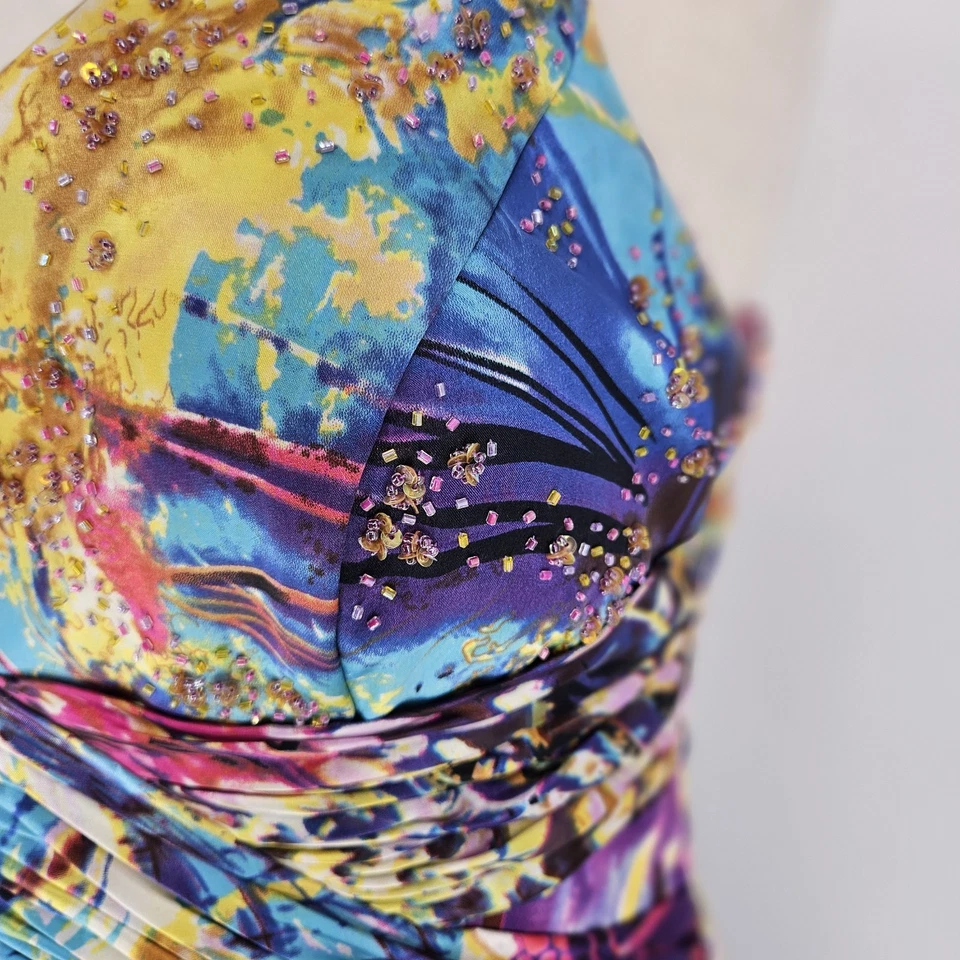 Vtg Jimmy Lee Satin Multicolor Sequins Padded Halter Maxi Dress Womens Sz XXL - Image 4 of 4