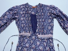 Oliphant Tuckernuck Dress Womens XS Button Front 3/4 Sleeve Maxi Blue Red Floral