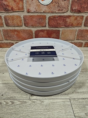 Nautica Home Melamin Essteller 10,5" Blau Anker Erhöhte Kanten 4er Set Neu - Bild 2 von 9