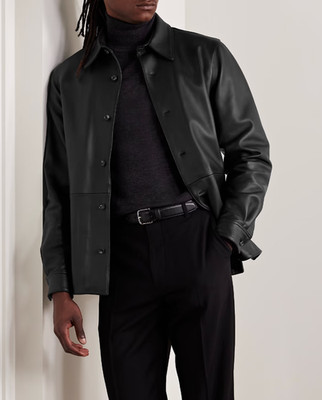 Mens Black Leather Trucker Shirt Jacket Casual Size S M L XL XXL Custom Made
