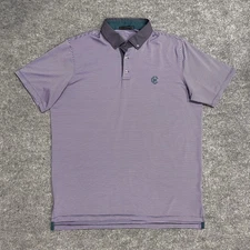 Greyson Golf Polo Shirt Mens Large Purple Gray Stripe Button Down Performance