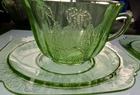 "Parrot" Sylvan Depression Glass 2 cups and 2 saucers