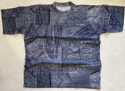 Vintage 1980er Unisex Neuheit Denim Jeans Effekt Muster Print T-Shirt
