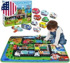 Soft Toy Car Set for Babies Infants Toddlers Kids 1 Oversize Play Mat 10 Soft To