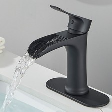Matte Black Waterfall Bathroom Faucet Sink Vanity Mixer Taps Single Handle 1Hole