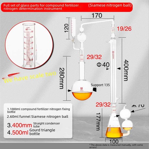 Complete Azotometer Set: Nitrogen Distillation Glassware for Fertilizers - Picture 8 of 9