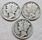 1924-D, 1924-S, 1925-S Mercury Silver Dimes; Nice Lot of Three (3) Coins.