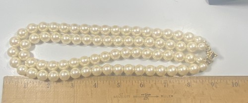 2 Strand Large Faux Pearl Fancy Clasp Bold Collar Costume Statement Necklace - Picture 2 of 9