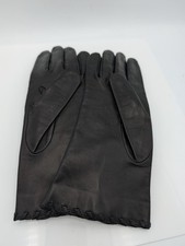 Vintage Black Leather Women's Gloves w/Leather Trim and Zippers
