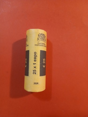 #ad BULGARIA issue 2026 1 Euro x 25 pc ROLL Bi metallic UNC $79.00