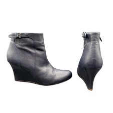 Botines de cuña de cuero azul Lanvin talla 39 EE. UU. 8,5 cremallera Italia