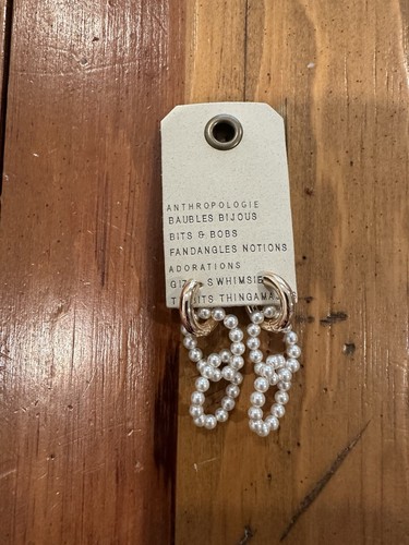 Anthropologie Pearl Hoop Huggie Earrings NWT 14K Gold Plated - Picture 3 of 4