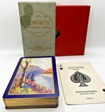 Cards Congress 606 "The Gorge" L1638 Gilt Bridge Deck Scenic Nature Original Box