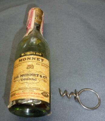 MINIATURE COGNAC BOTTLE-Label-Sealed-J.C.Monnet-Tax Stamp-1930s-EMPTY
