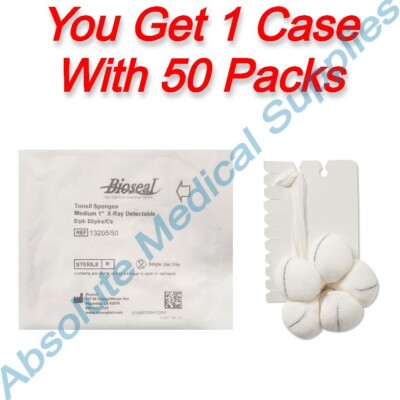 *50-Packs* Bioseal Tonsil Sponges 1'' X-Ray Detectable Medium Sterile 13205/50
