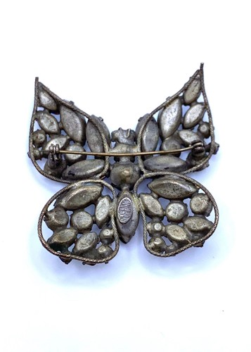 Vintage große Regency Brosche signiert dunkelgrün und blau Schmetterling Strass  - Bild 10 von 10