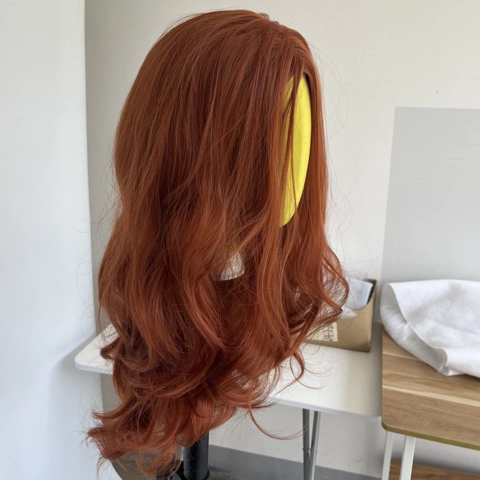 Parrucca multistrato lunga ondulata capelli sintetici resistenti al calore cosplay rosso rame - Immagine 2 di 4