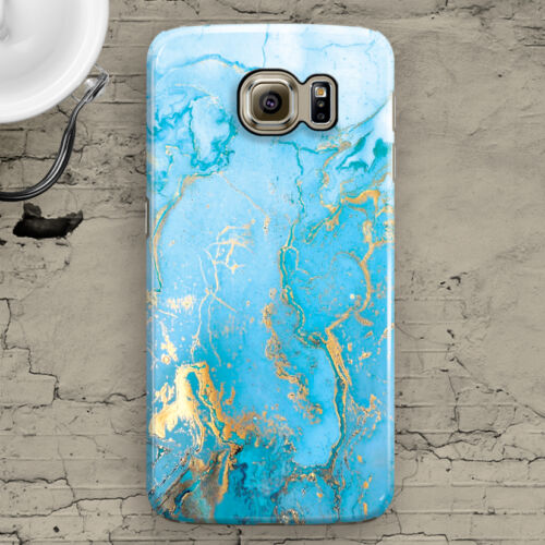 White Blue Gold Turquoise Marble Galaxy S3,S4,S5,S6,S6 Edge,S6 Edge+, Hard Case - Picture 1 of 1