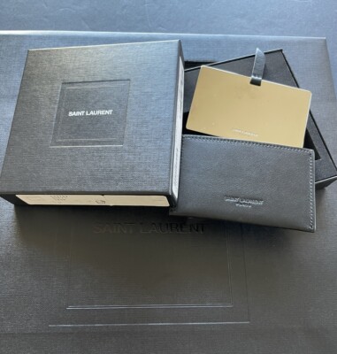 Saint Laurent Black Leather Compact Card Holder Mirror in Box NWT