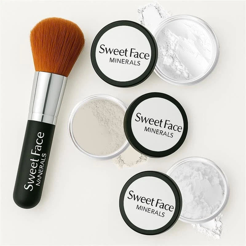 VEIL FINISHING SHINE POWDERS with FACE BRUSH Mineral Makeup Bare Face Setting