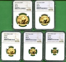 2012 PANDA GOLD SET 5 COINS 1.9 OZ NGC MS 70 4105.26 per troy oz