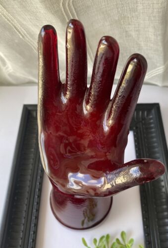 Vintage Dark Ruby Red Glass Hand Ring Jewelry Holder - Picture 2 of 8