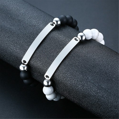 2pcs Couples Beaded Braided Custom Adjustable Bracelets Free Engraving For Gift - Picture 6 of 10