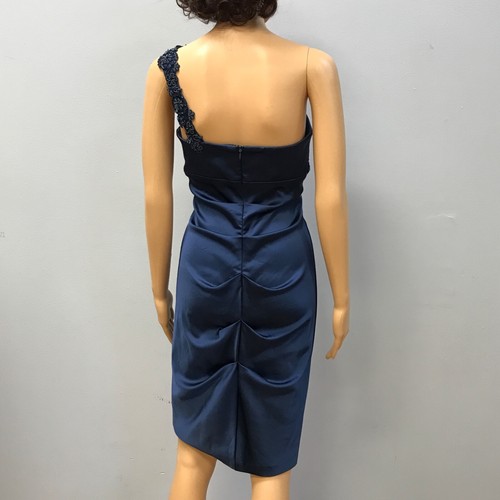 Blau ärmelloses schulterausgeschnittenes Split Blumenmuster Satin Midi Kleid *GEBRAUCHT - Bild 3 von 5