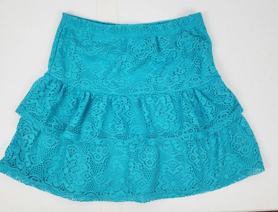 Saia Cato Meninas Crochê Babado Azul-petróleo Meninas Tamanho XL - Imagem 2 de 4