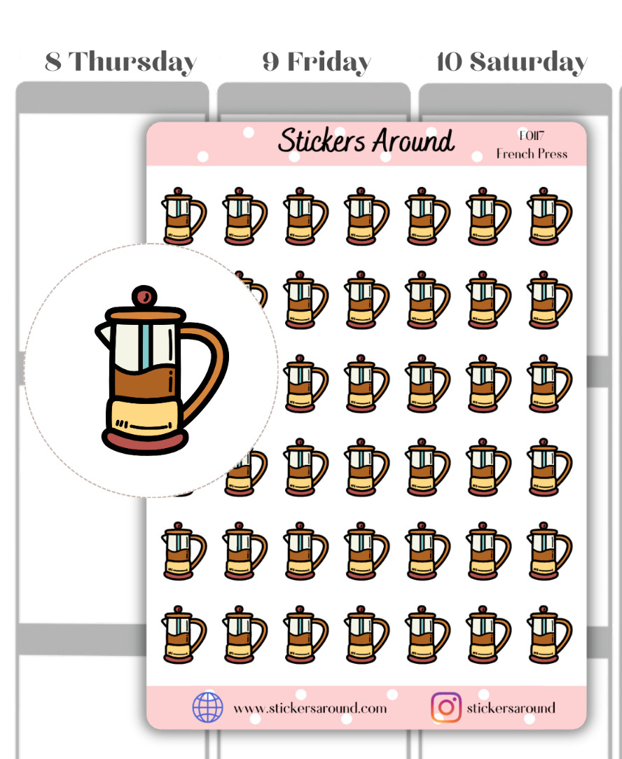 Planner Sticker, Coffee Plunger Sticker, Coffee Addict Stick