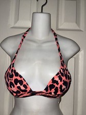 Victoria's Secret PINK Orange/ Black Zebra Print Plunge Padded Swim Top Sz XS