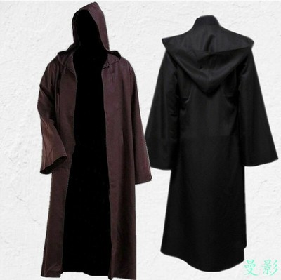 Men Halloween Robe Cosplay Samurai Cloak Hooded Cape Long Jacket Vintage Gothic 