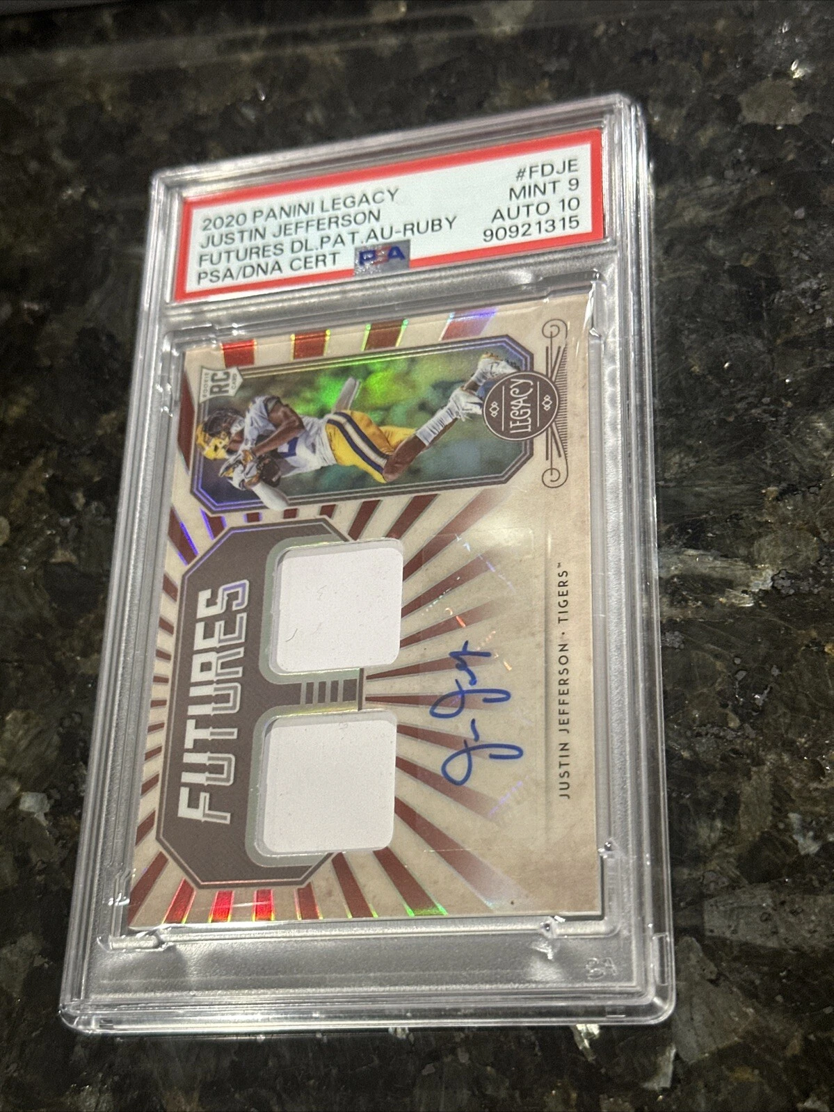 Justin Jefferson Panini Legacy Futures Dual Patch Autographs #FDJE Ruby
