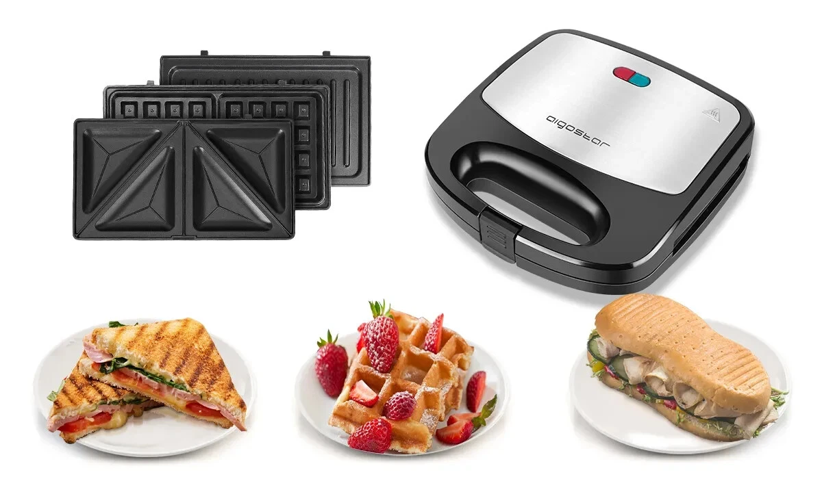 800W KITCHEN 3 IN 1 SANDWICH TOASTER WAFFLE MAKER IRON TOAST GRILL PANINI PRESS