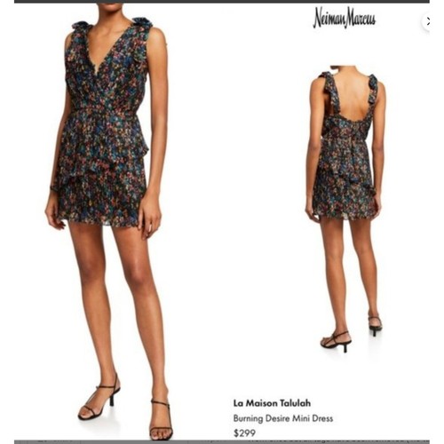 La Maison Talulah Floral Print Pleats Ruffle Chiffon Tiered Mini Dress Flirty XL - Bild 11 von 12