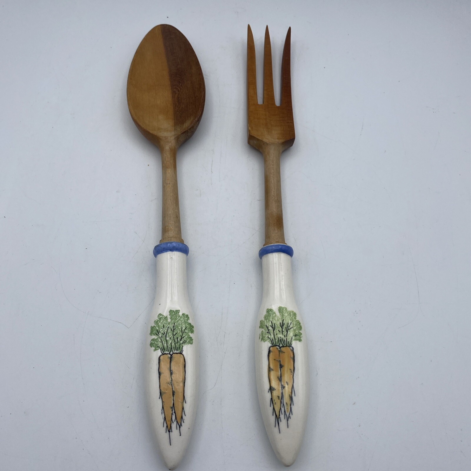 Wooden Fork And Salad Spoon Set Ceramic handles - Carrot Des
